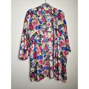 Victoria's Secret Vintage 90s Floral Silk Robe‎ One Size Kimono Lounge Lingerie